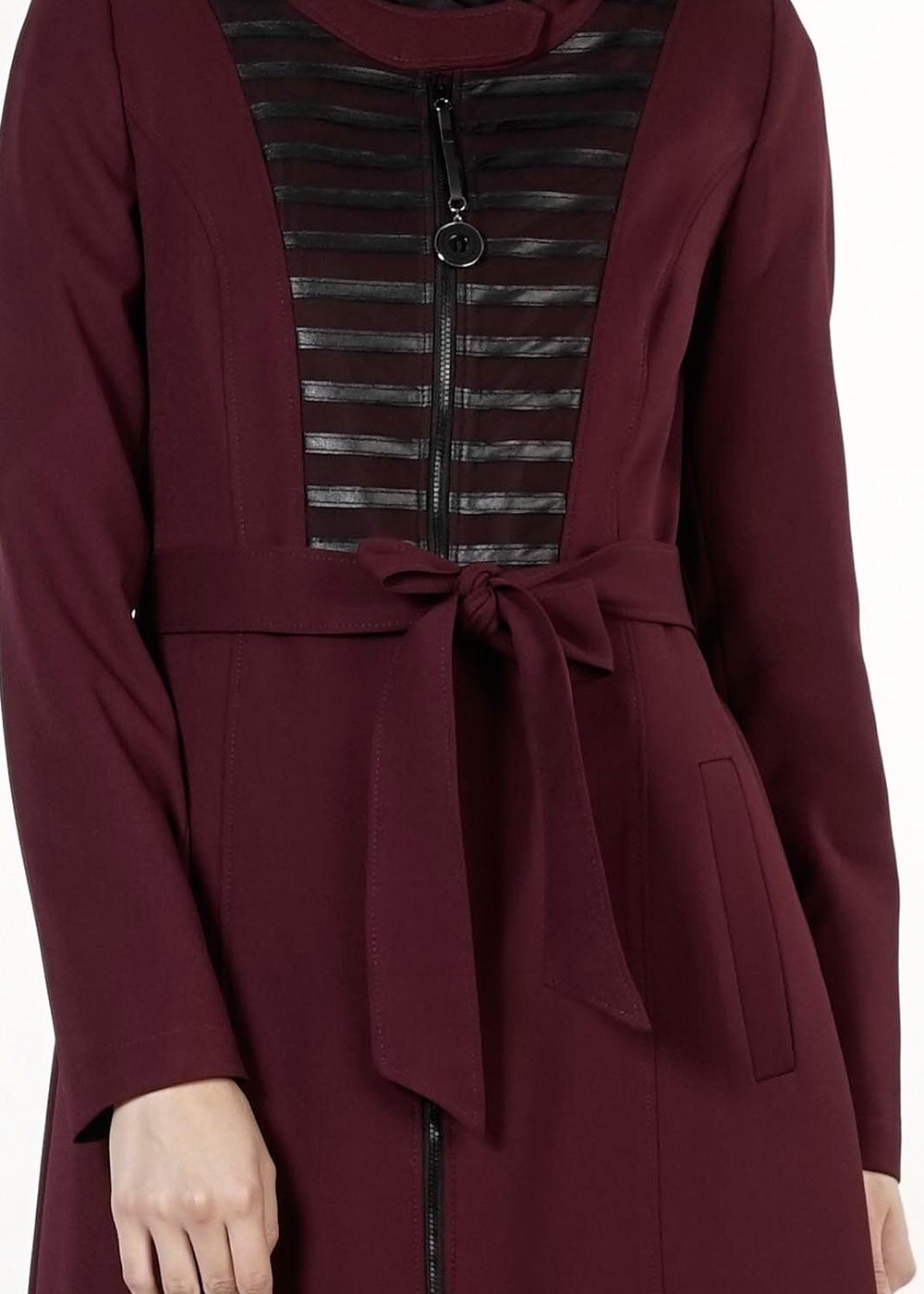 Tesettür giyim MÜRDÜM KUŞAKLI FERMUARLI PARDESÜ 1658 