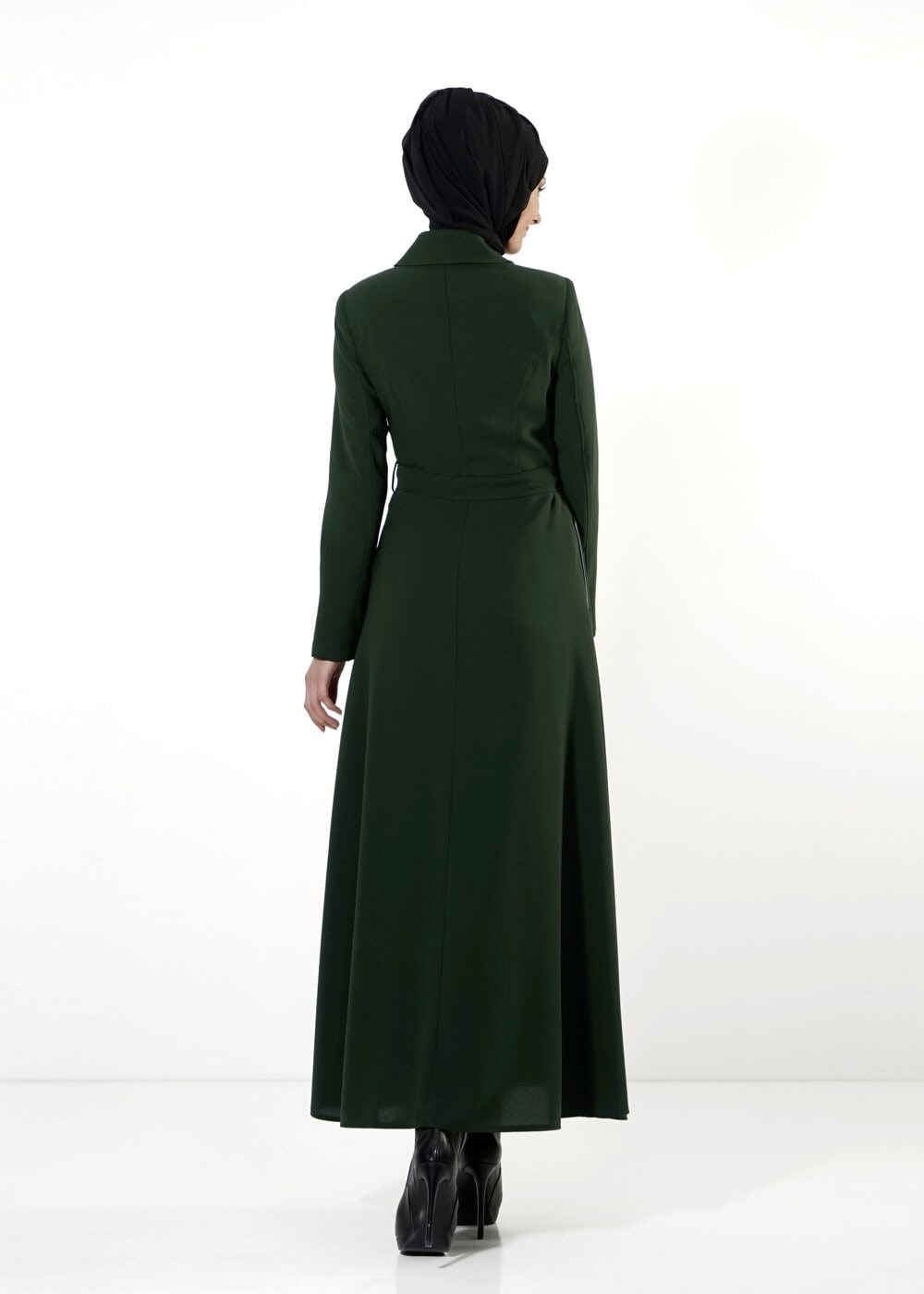 Tesettür giyim YEŞİL DERİ DETAYLI PARDESÜ 1659 