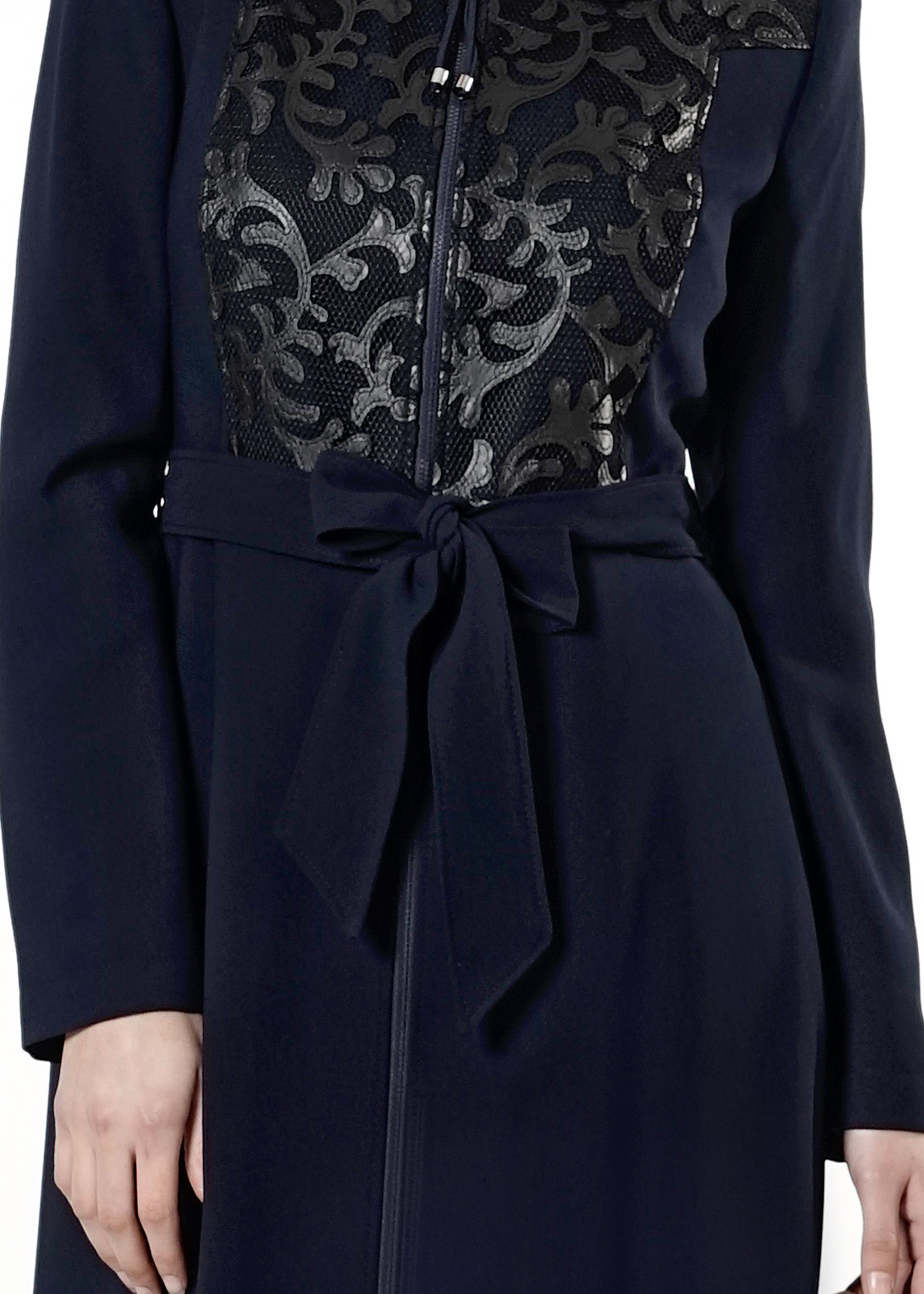 Tesettür giyim LACİVERT DERİ DETAYLI PARDESÜ 1659 