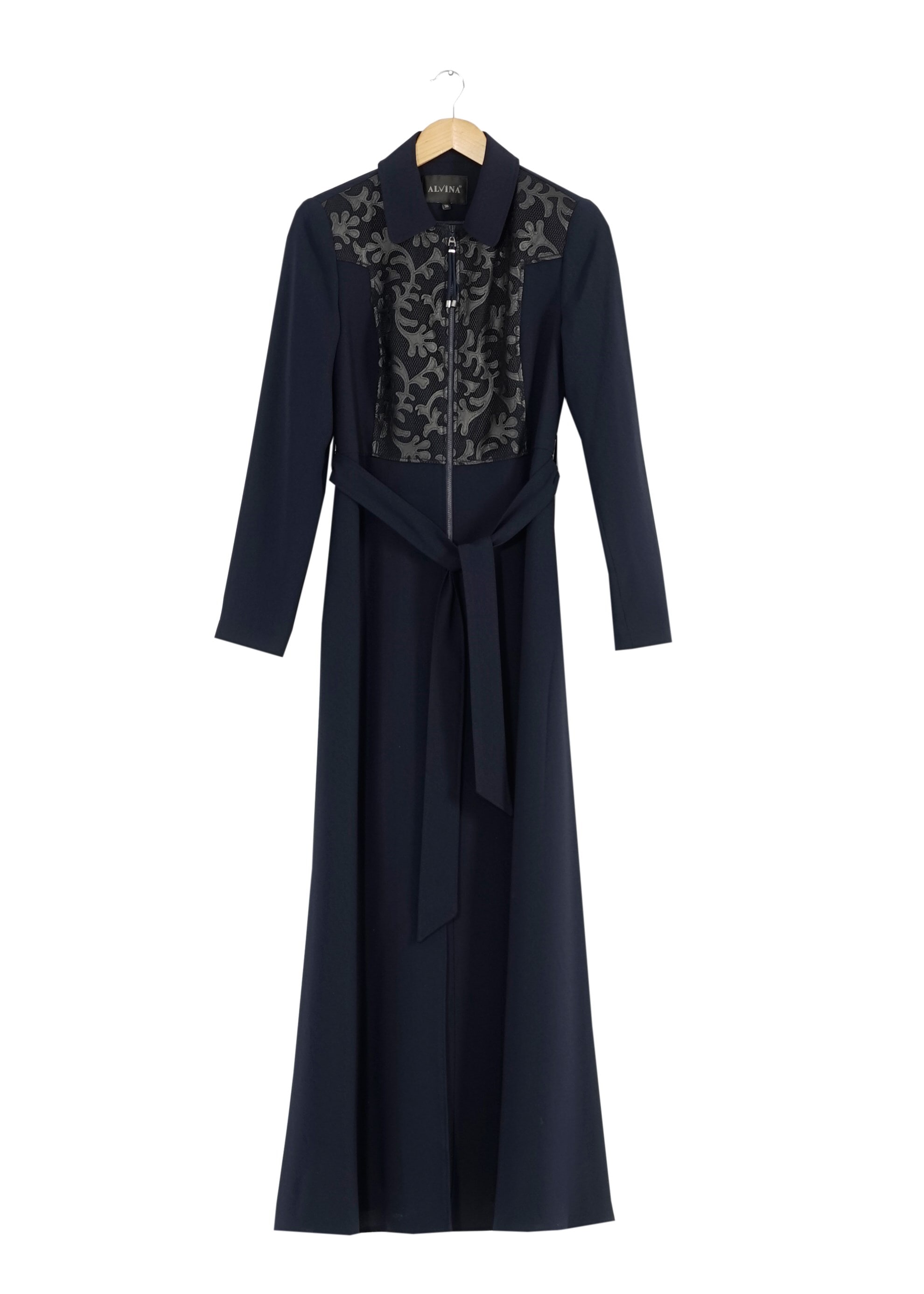 Tesettür giyim LACİVERT DERİ DETAYLI PARDESÜ 1659 