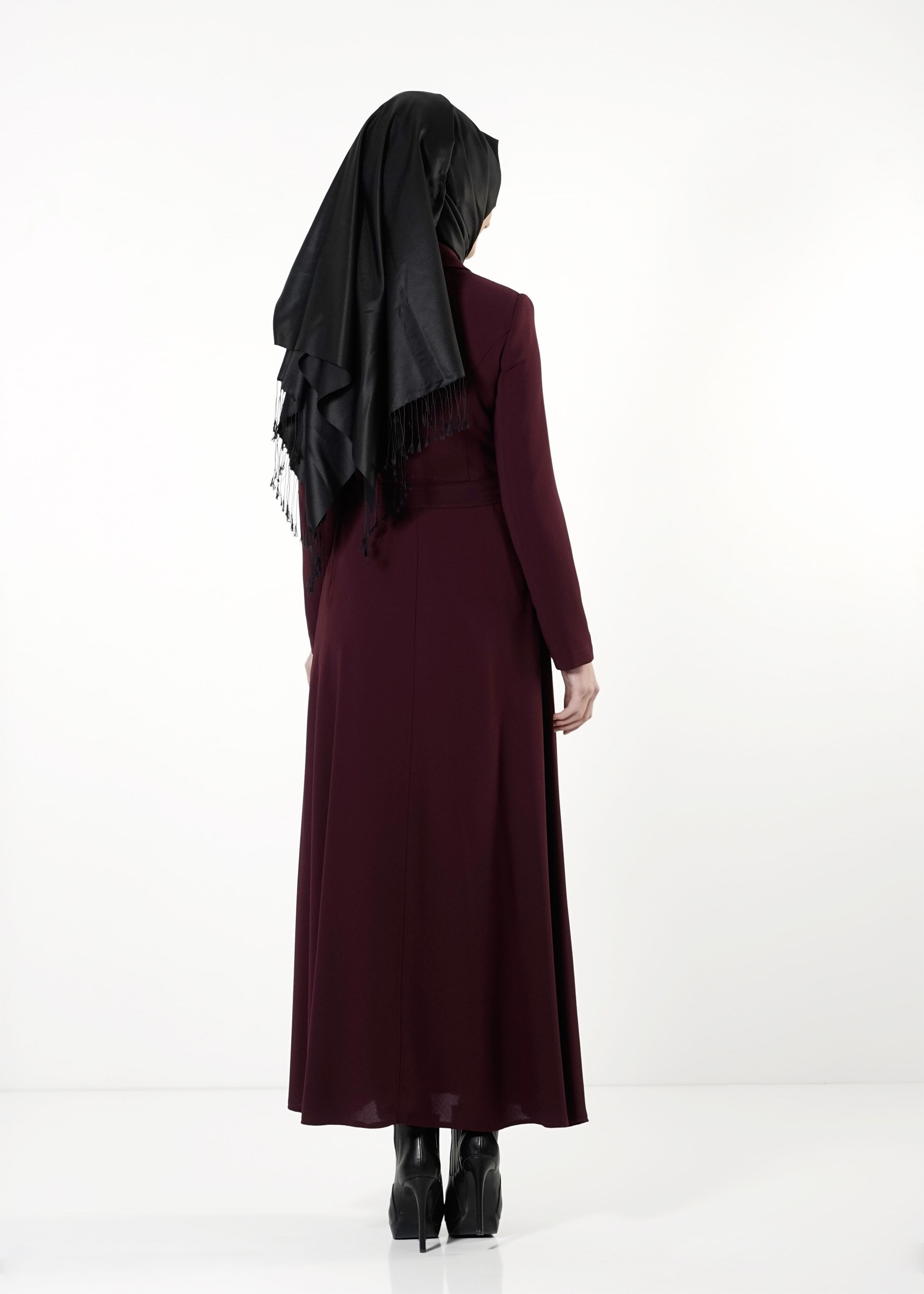 Tesettür giyim MÜRDÜM DERİ DETAYLI PARDESÜ 1659 