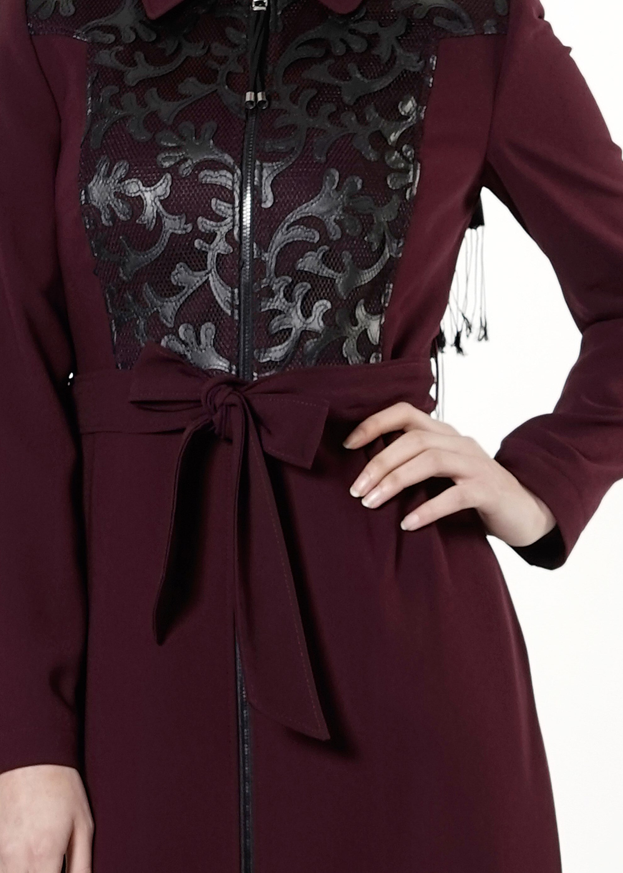 Tesettür giyim MÜRDÜM DERİ DETAYLI PARDESÜ 1659 