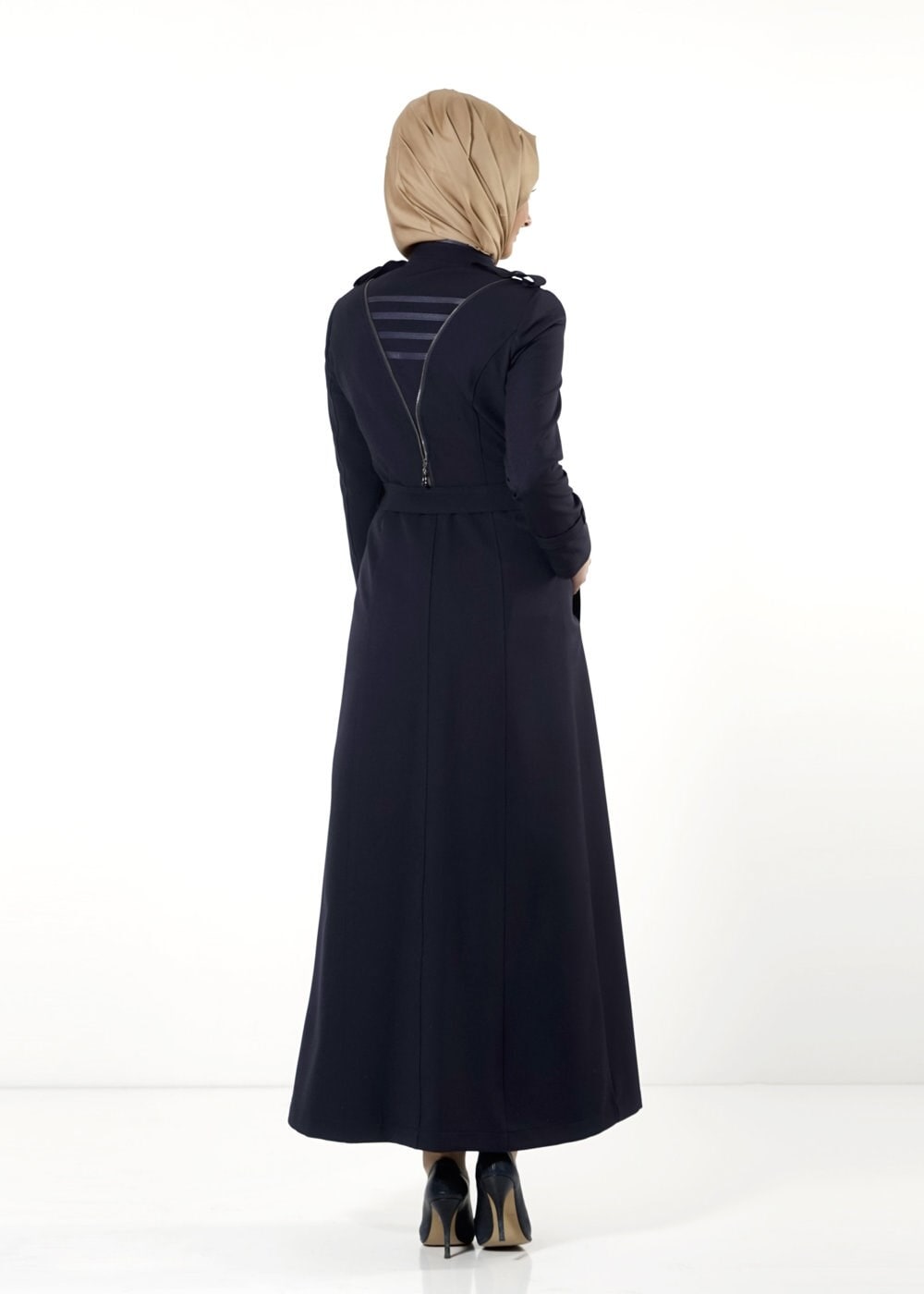 Tesettür giyim LACİVERT DÜĞMELİ KUŞAKLI PARDESÜ 1660 