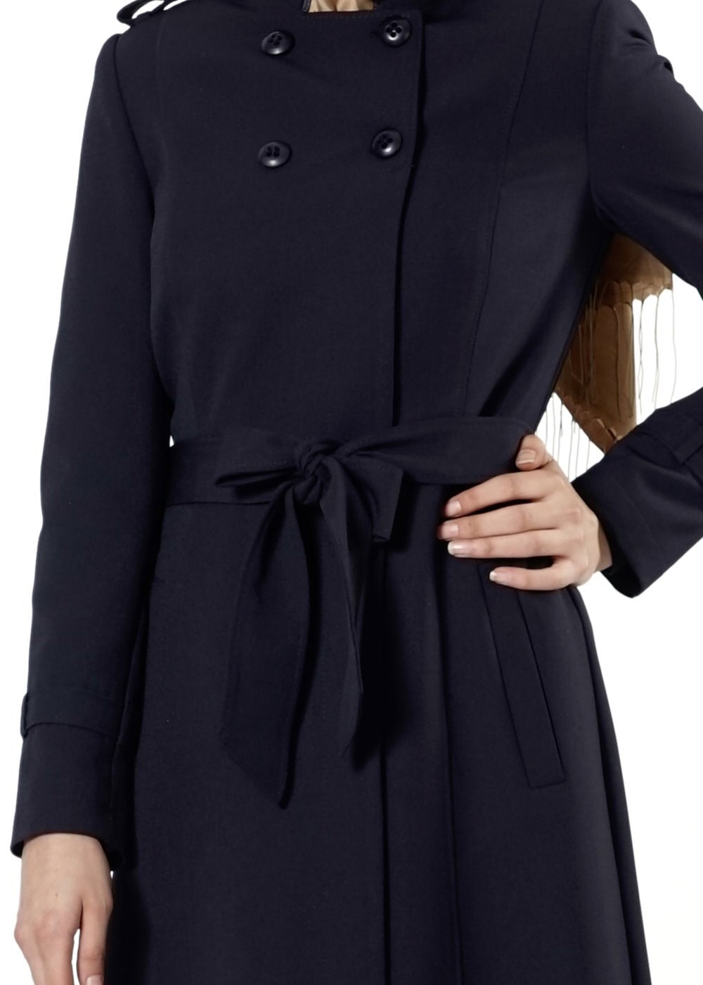Tesettür giyim LACİVERT DÜĞMELİ KUŞAKLI PARDESÜ 1660 