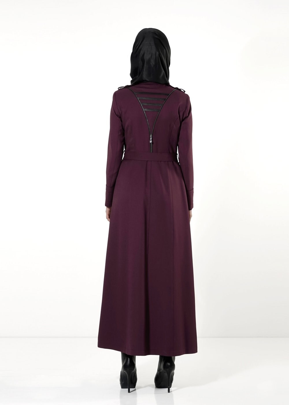 Tesettür giyim MÜRDÜM DÜĞMELİ KUŞAKLI PARDESÜ 1660 