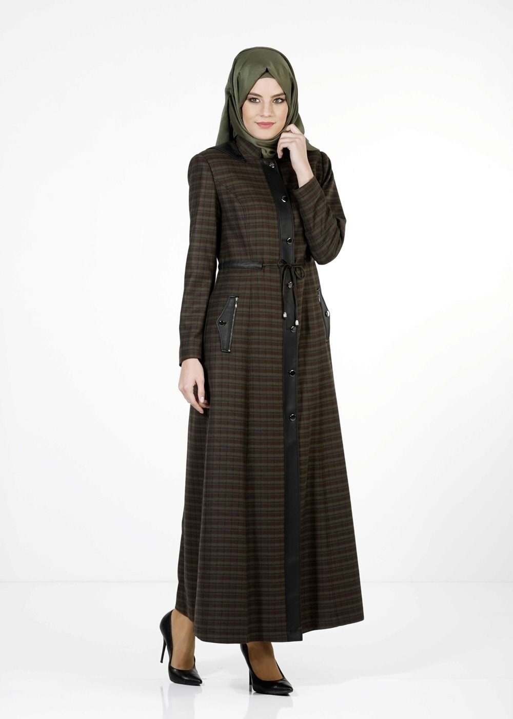 Tesettür giyim HAKİ EKOSE PARDESÜ 1662 