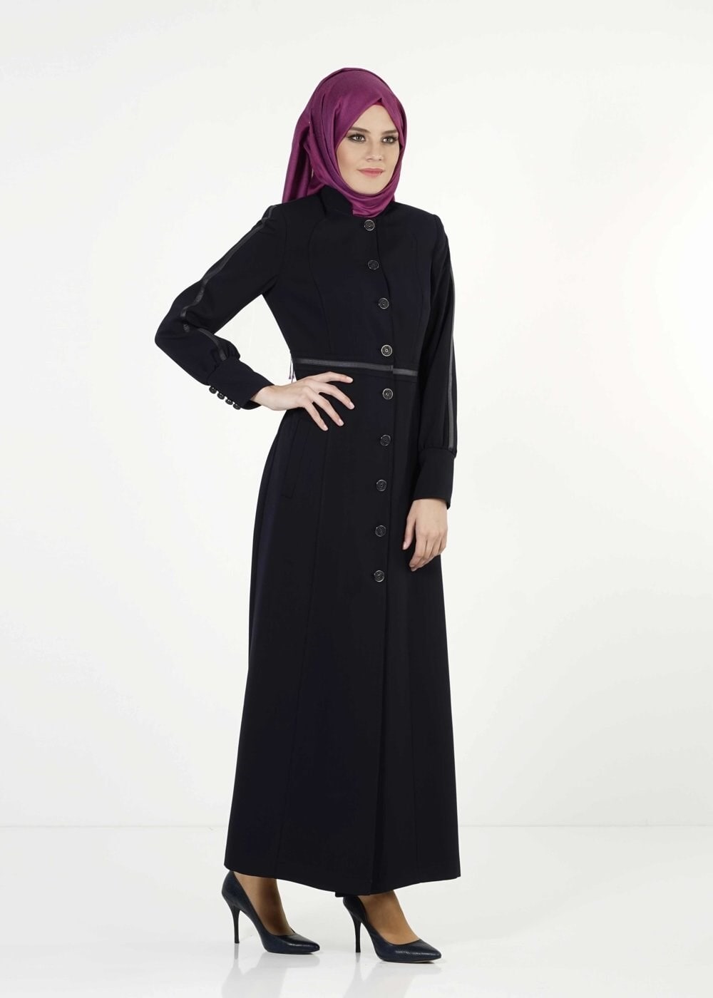 Tesettür giyim LACİVERT DÜĞMELİ PARDESÜ 1663 