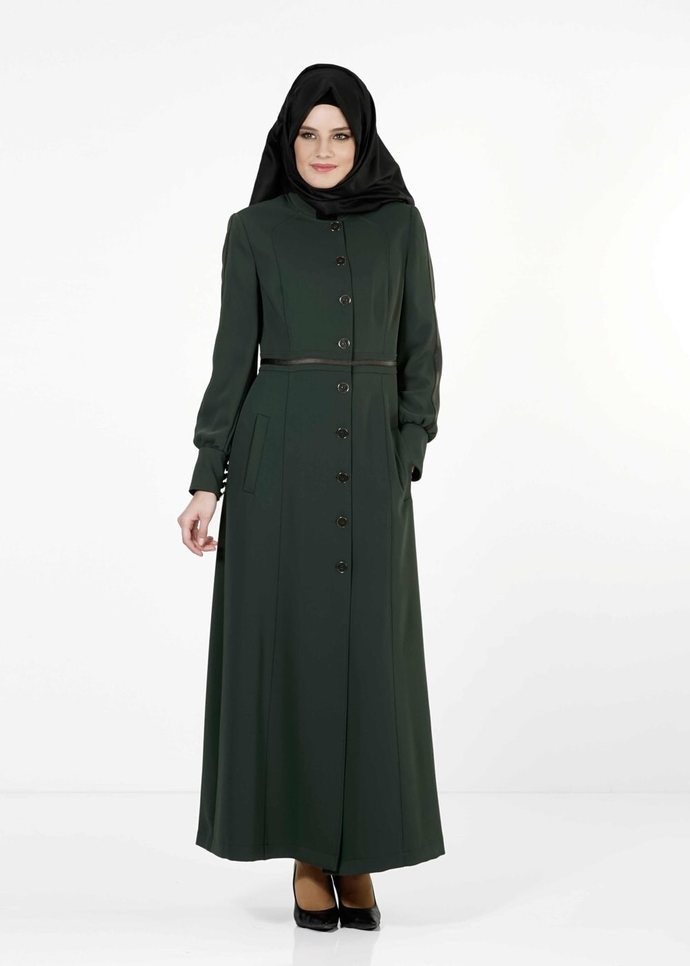Tesettür giyim YEŞİL DÜĞMELİ PARDESÜ 1663 