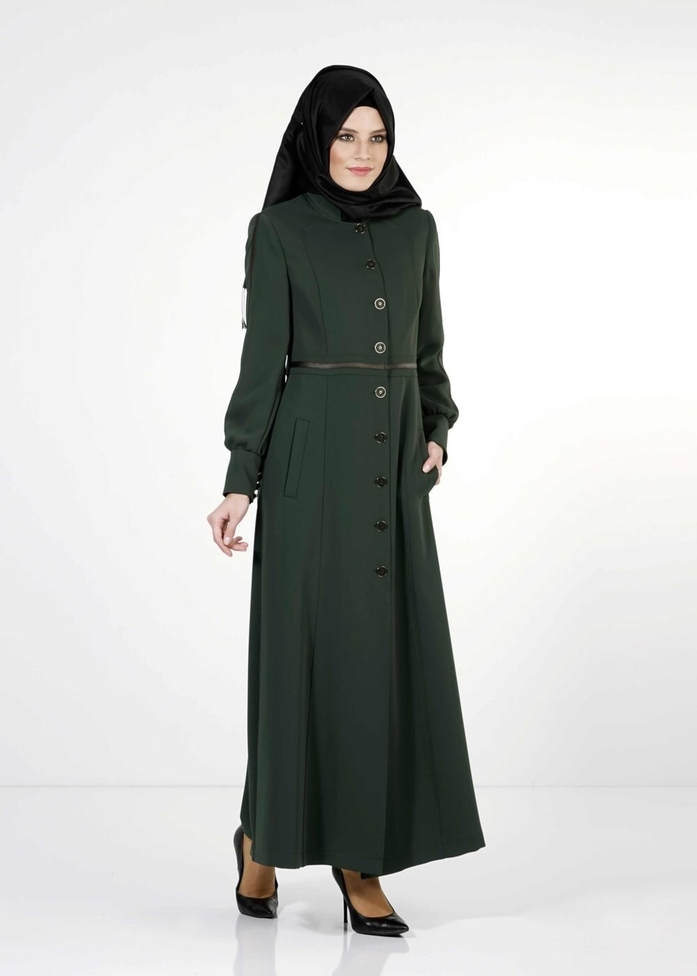 Tesettür giyim YEŞİL DÜĞMELİ PARDESÜ 1663 