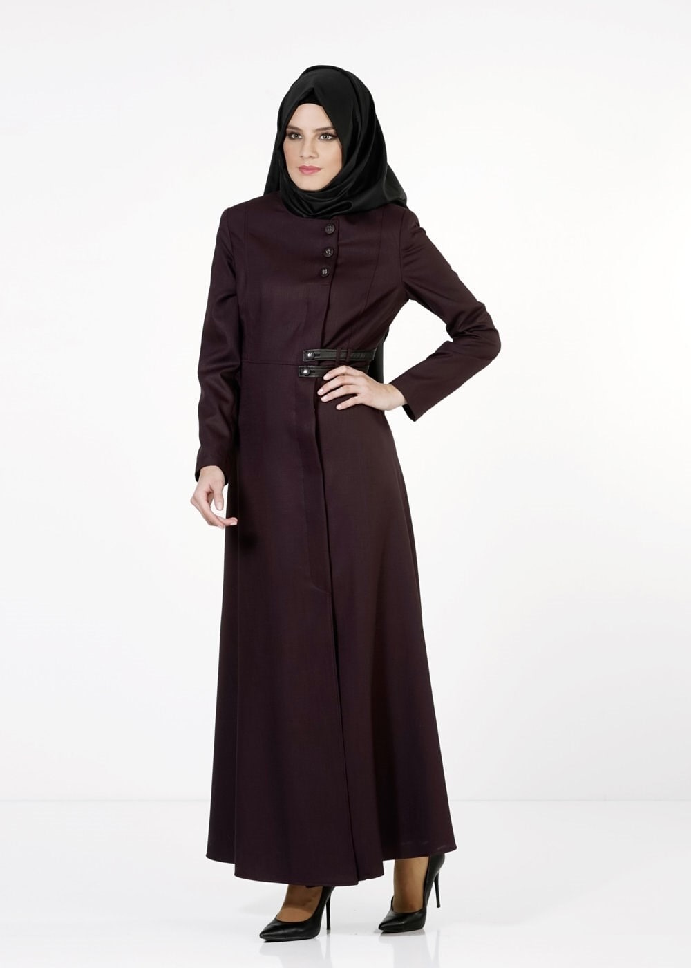 Tesettür giyim MOR DÜĞMELİ PARDESÜ 1666 