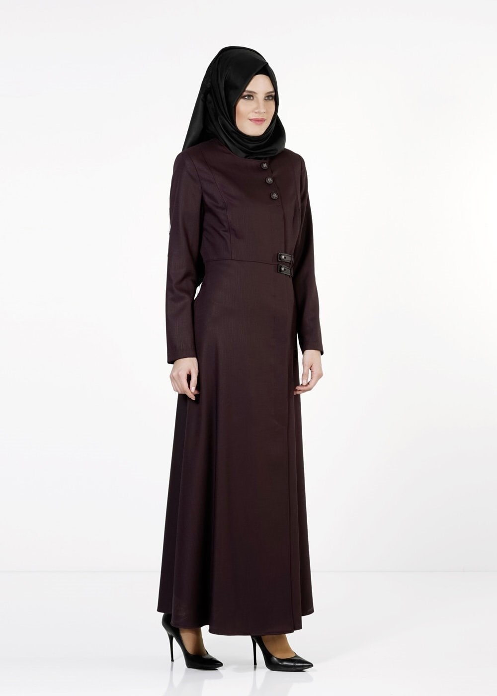 Tesettür giyim MOR DÜĞMELİ PARDESÜ 1666 