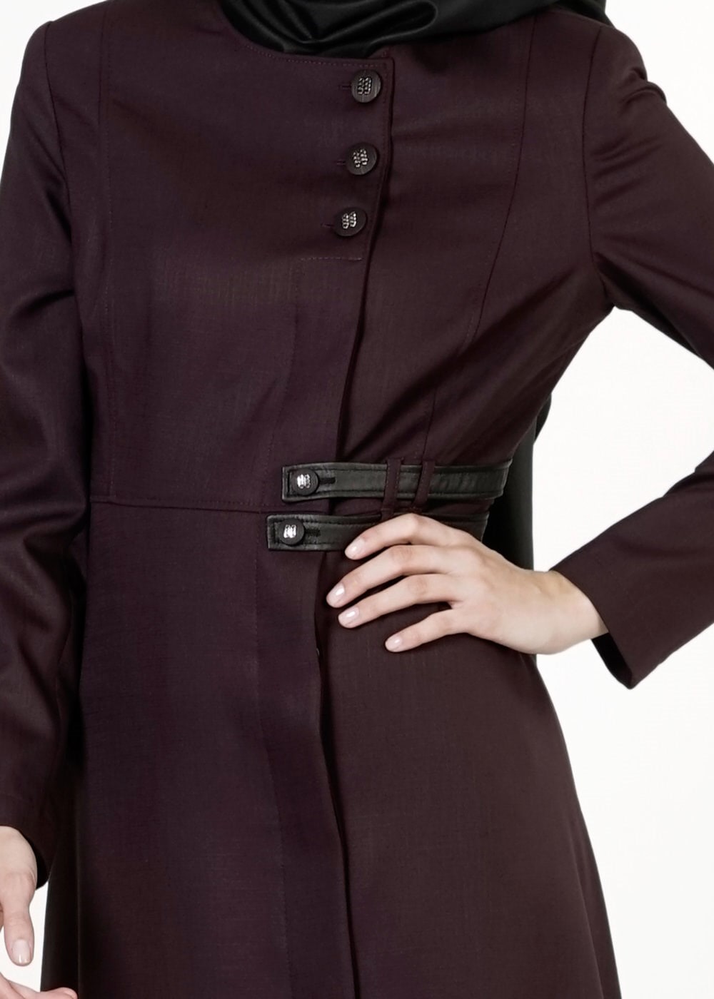 Tesettür giyim MOR DÜĞMELİ PARDESÜ 1666 