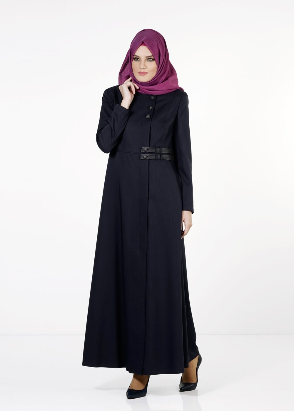Tesettür giyim LACİVERT DÜĞMELİ PARDESÜ 1666 