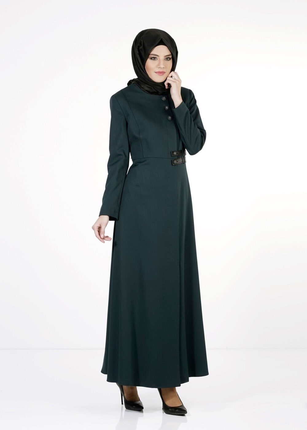 Tesettür giyim YEŞİL DÜĞMELİ PARDESÜ 1666 