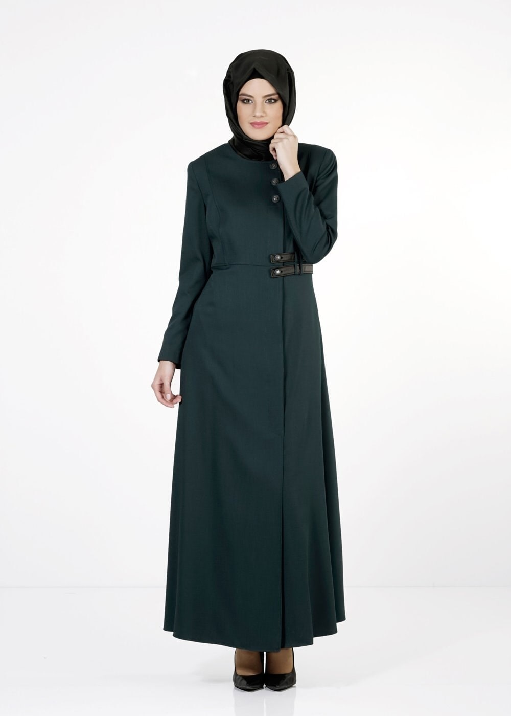Tesettür giyim YEŞİL DÜĞMELİ PARDESÜ 1666 