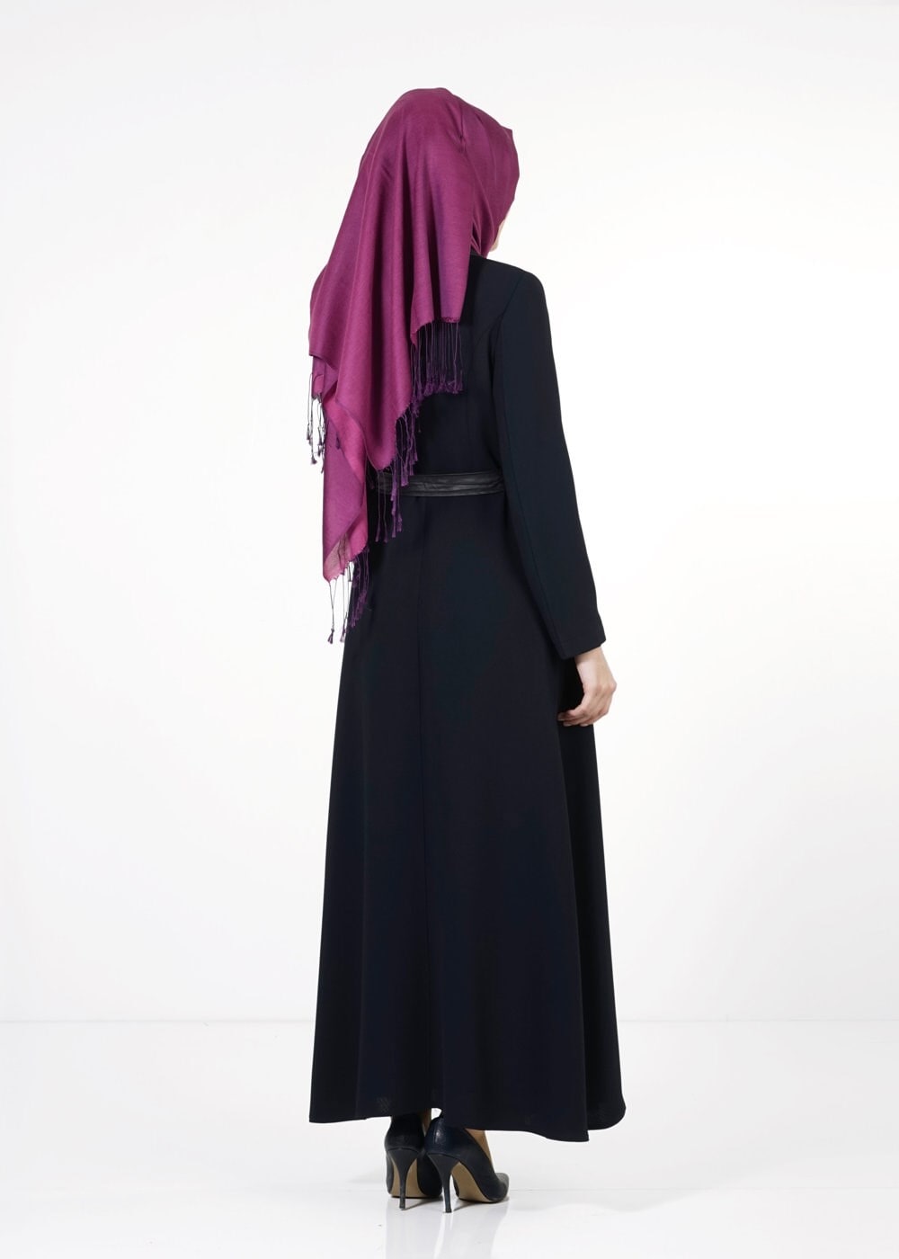 Tesettür giyim LACİVERT KUŞAKLI DÜĞMELİ PARDESÜ 1667 