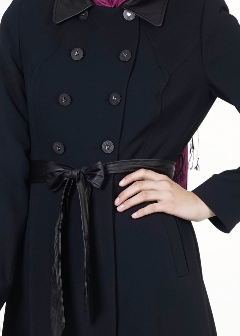 Tesettür giyim LACİVERT KUŞAKLI DÜĞMELİ PARDESÜ 1667 