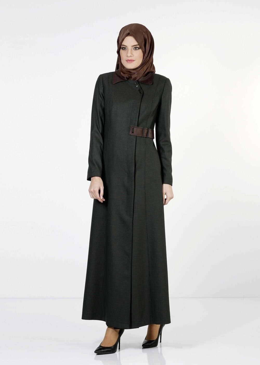 Tesettür giyim KAHVE PÖTİKARE DESEN PARDESÜ 1669 