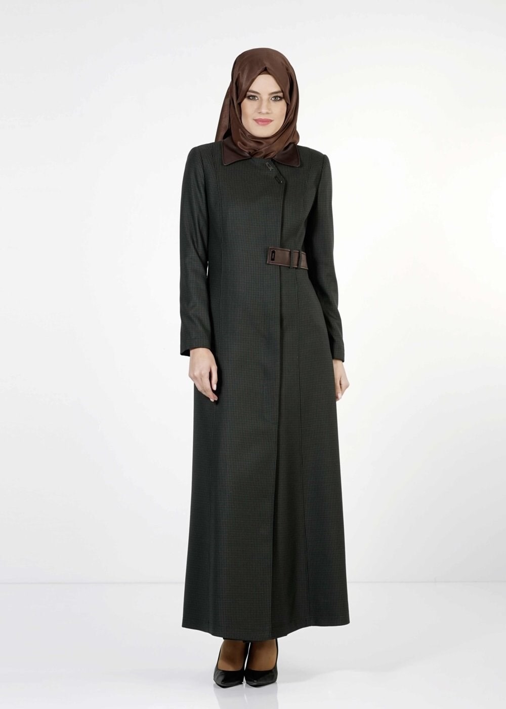 Tesettür giyim KAHVE PÖTİKARE DESEN PARDESÜ 1669 