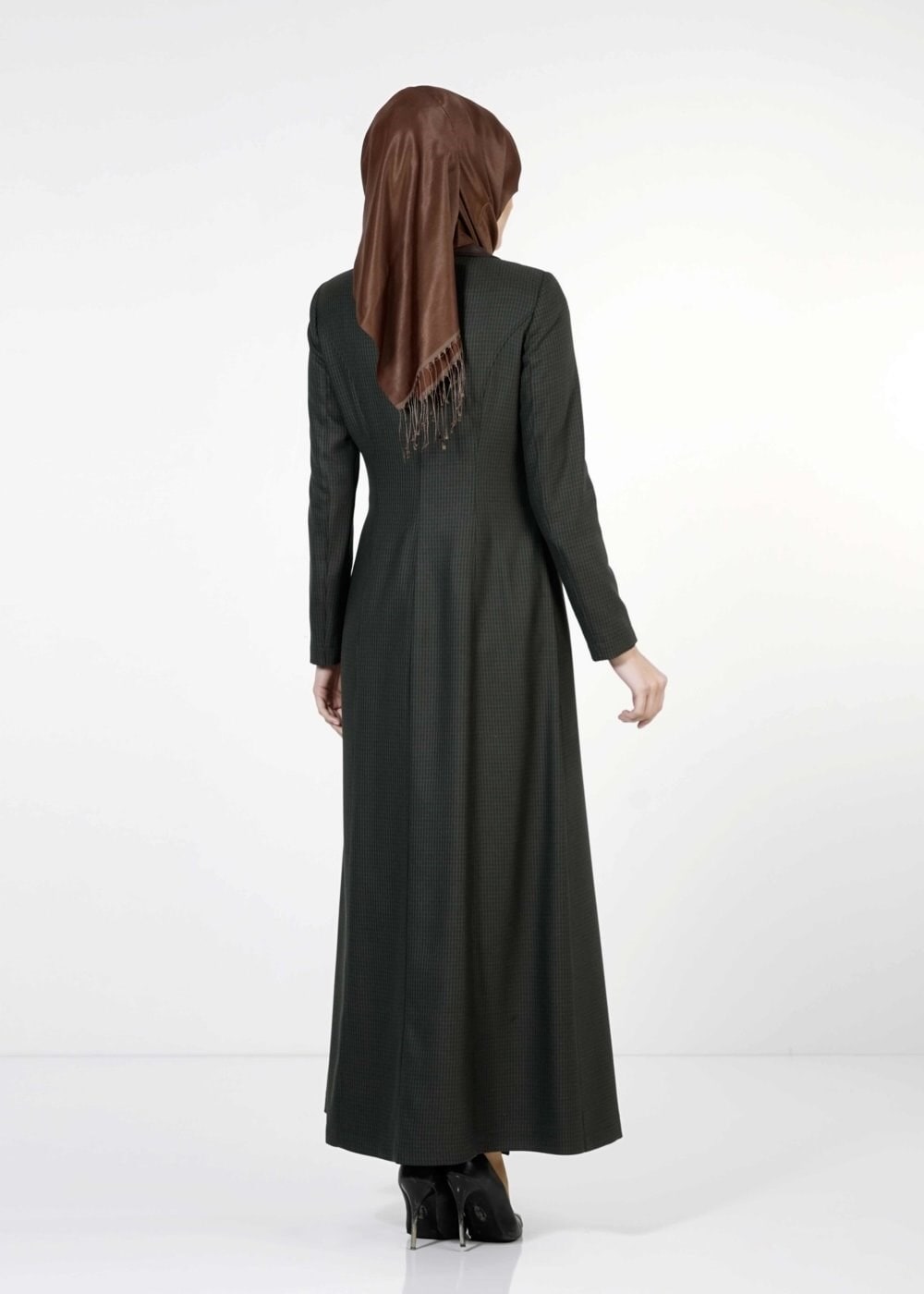 Tesettür giyim KAHVE PÖTİKARE DESEN PARDESÜ 1669 