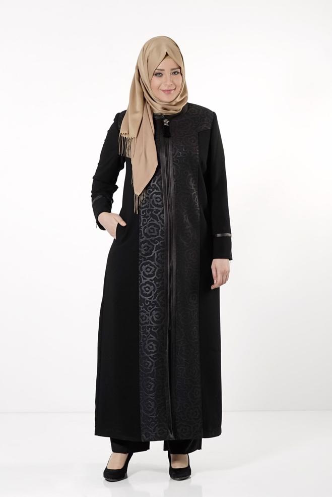 Vêtements hijab NOIR PARDESSUS ZIPPÉ 1672 - ALVİNA