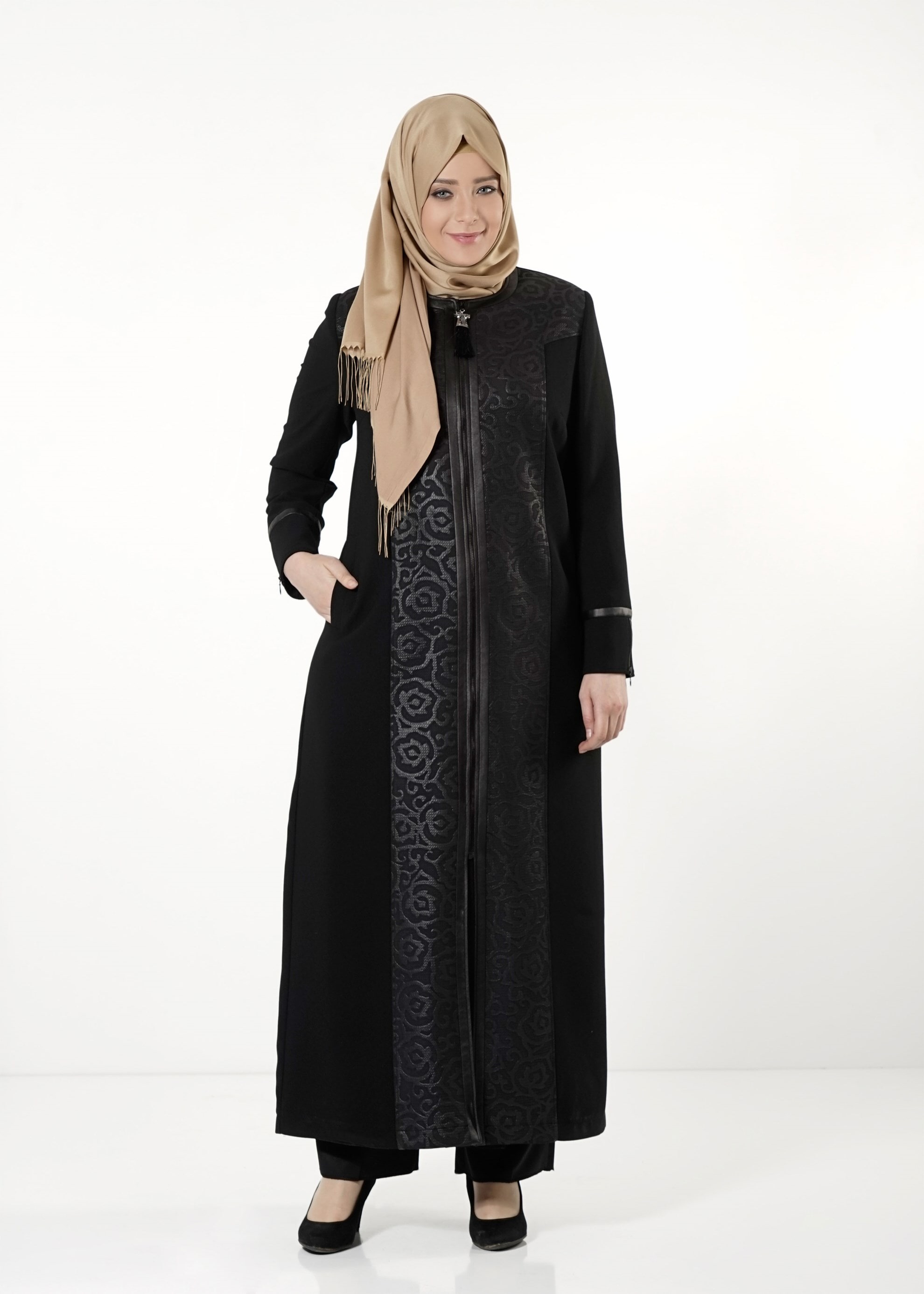 Vêtements hijab NOIR PARDESSUS ZIPPÉ 1672