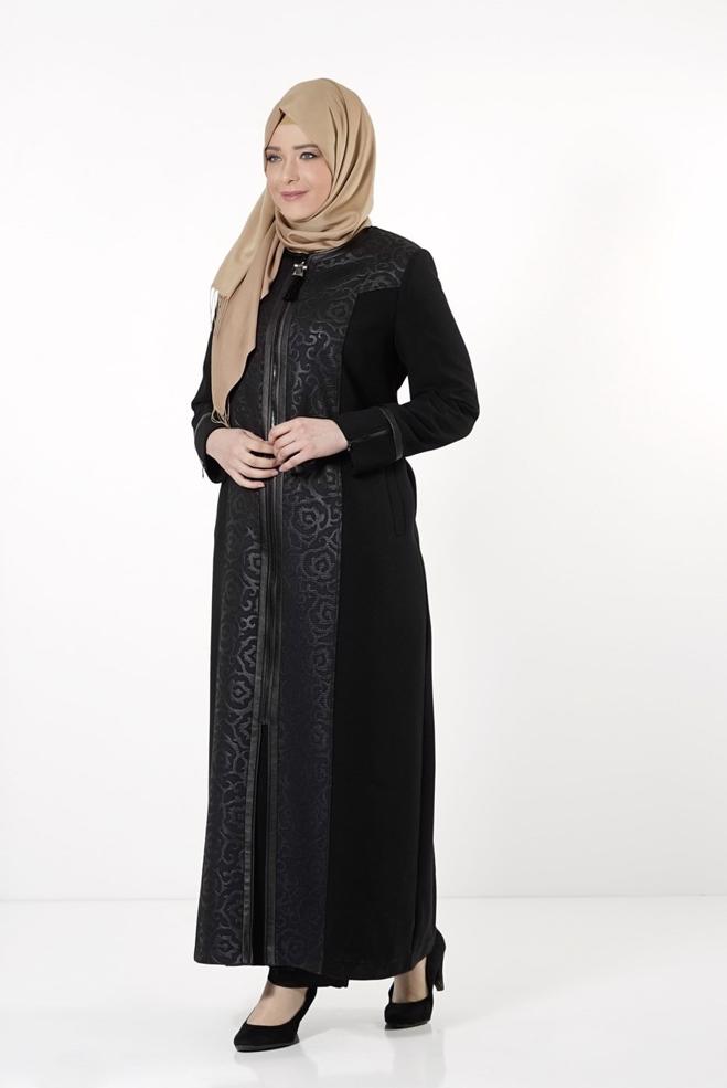Vêtements hijab NOIR PARDESSUS ZIPPÉ 1672 - ALVİNA