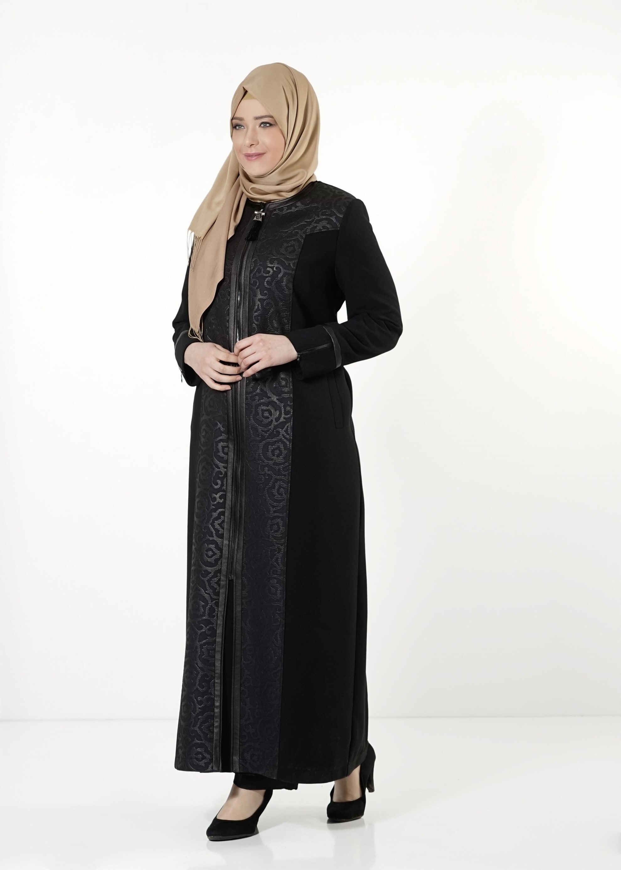 Vêtements hijab NOIR PARDESSUS ZIPPÉ 1672