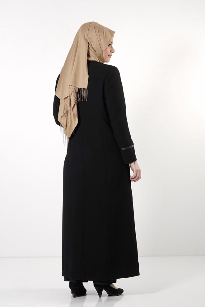 Vêtements hijab NOIR PARDESSUS ZIPPÉ 1672 - ALVİNA