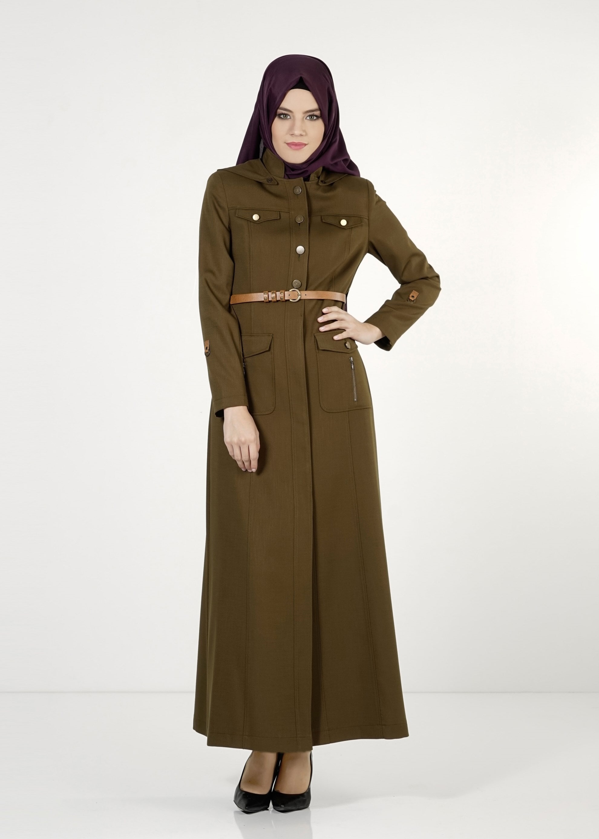 Tesettür giyim HAKİ CEPLİ PARDESÜ 1676