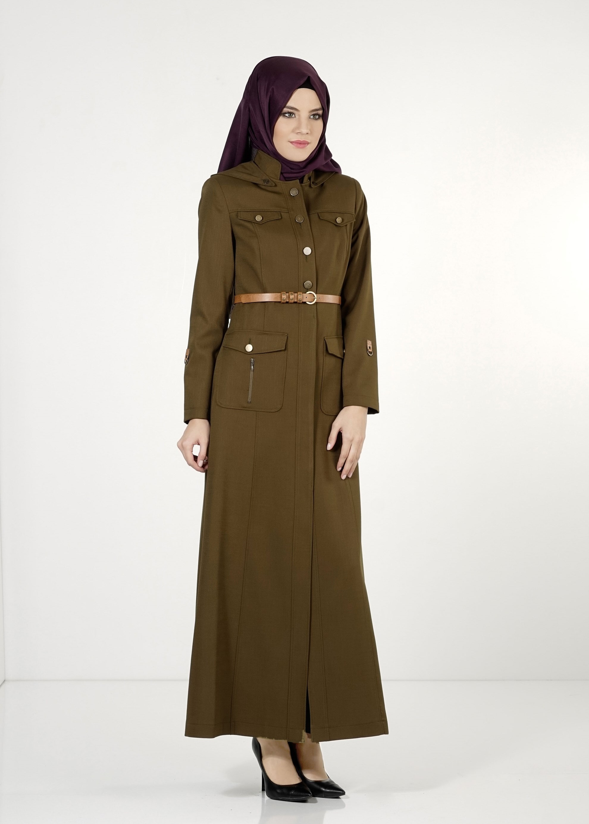 Tesettür giyim HAKİ CEPLİ PARDESÜ 1676