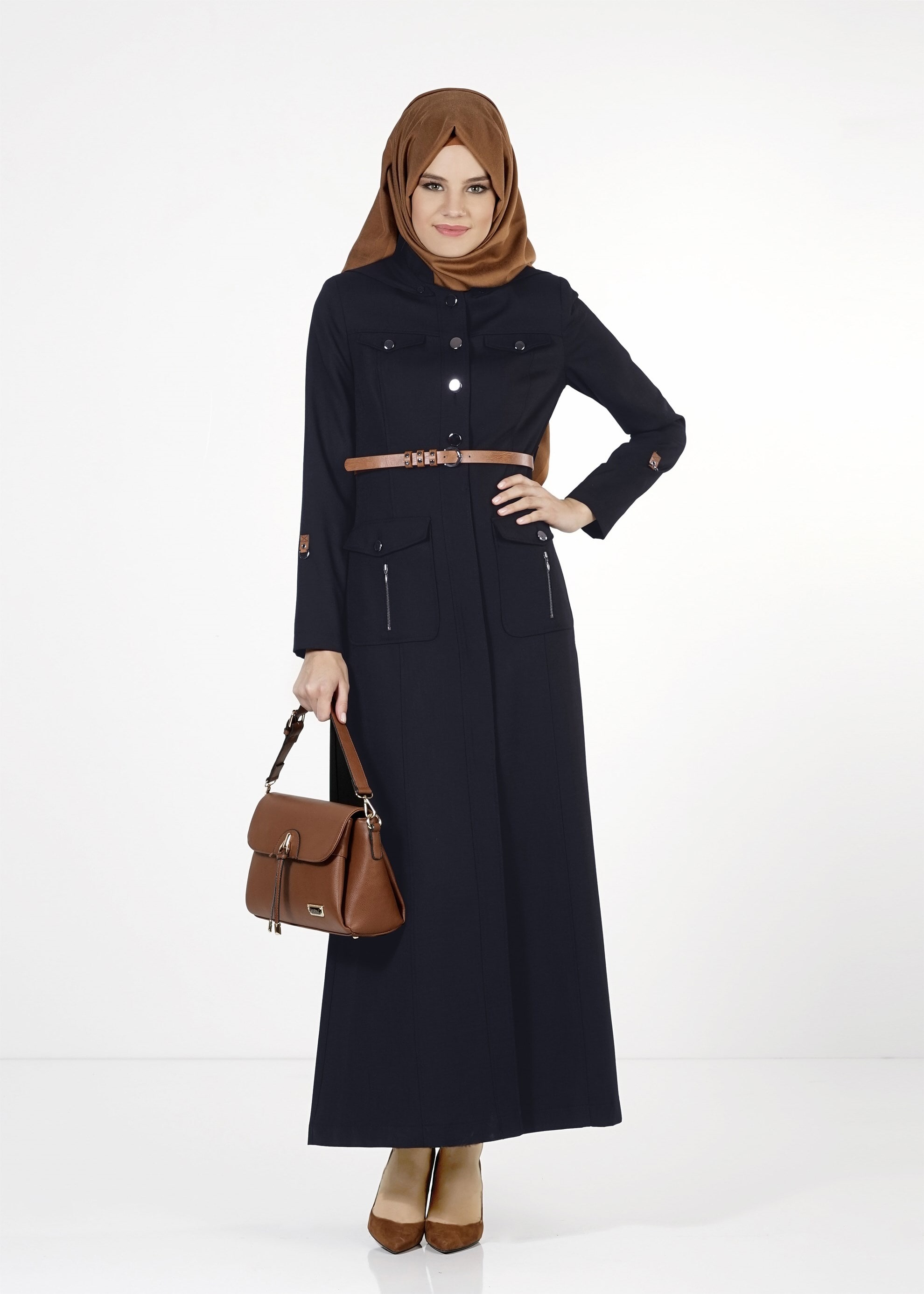 Tesettür giyim LACİVERT CEPLİ PARDESÜ 1676