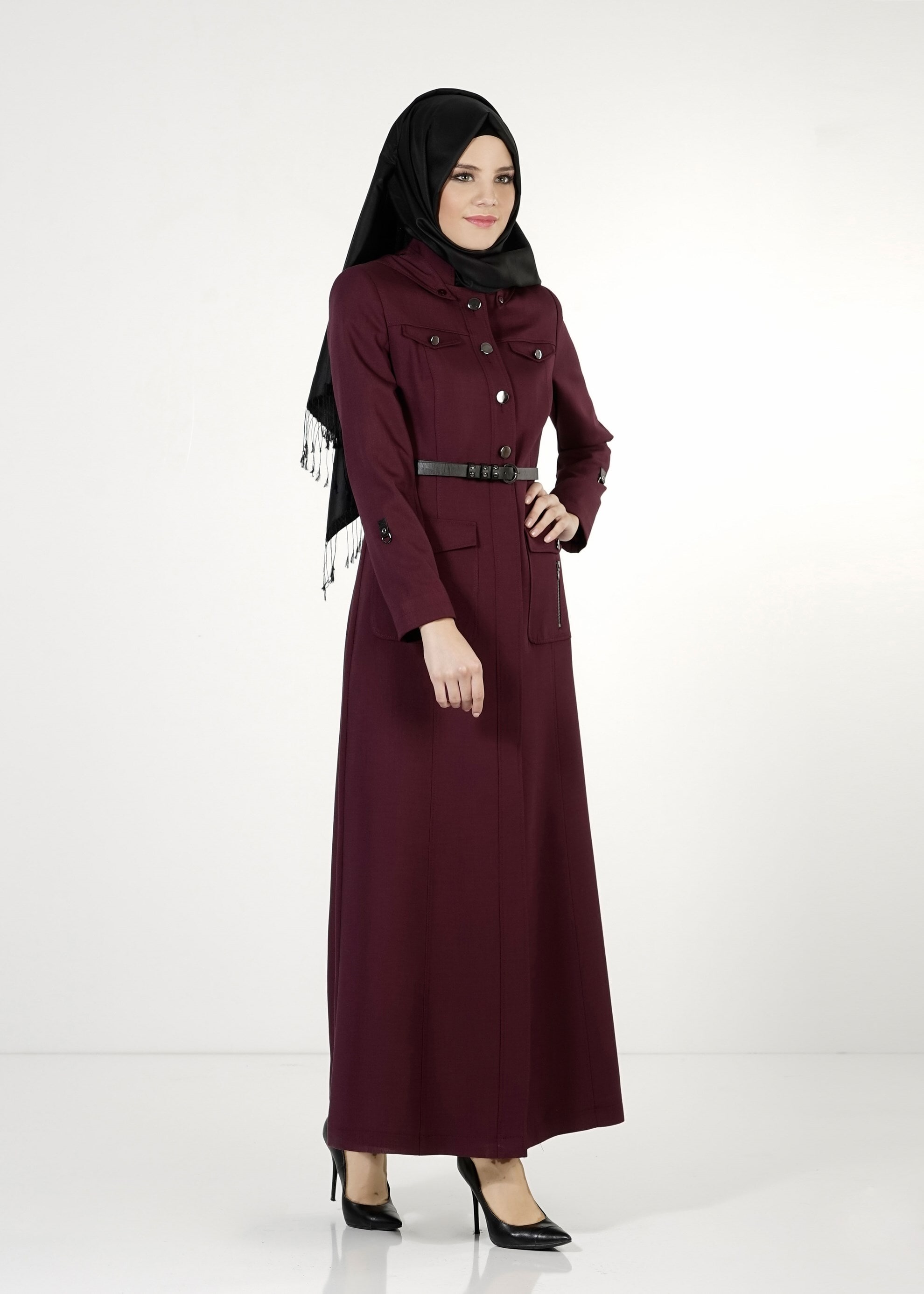Tesettür giyim MÜRDÜM CEPLİ PARDESÜ 1676