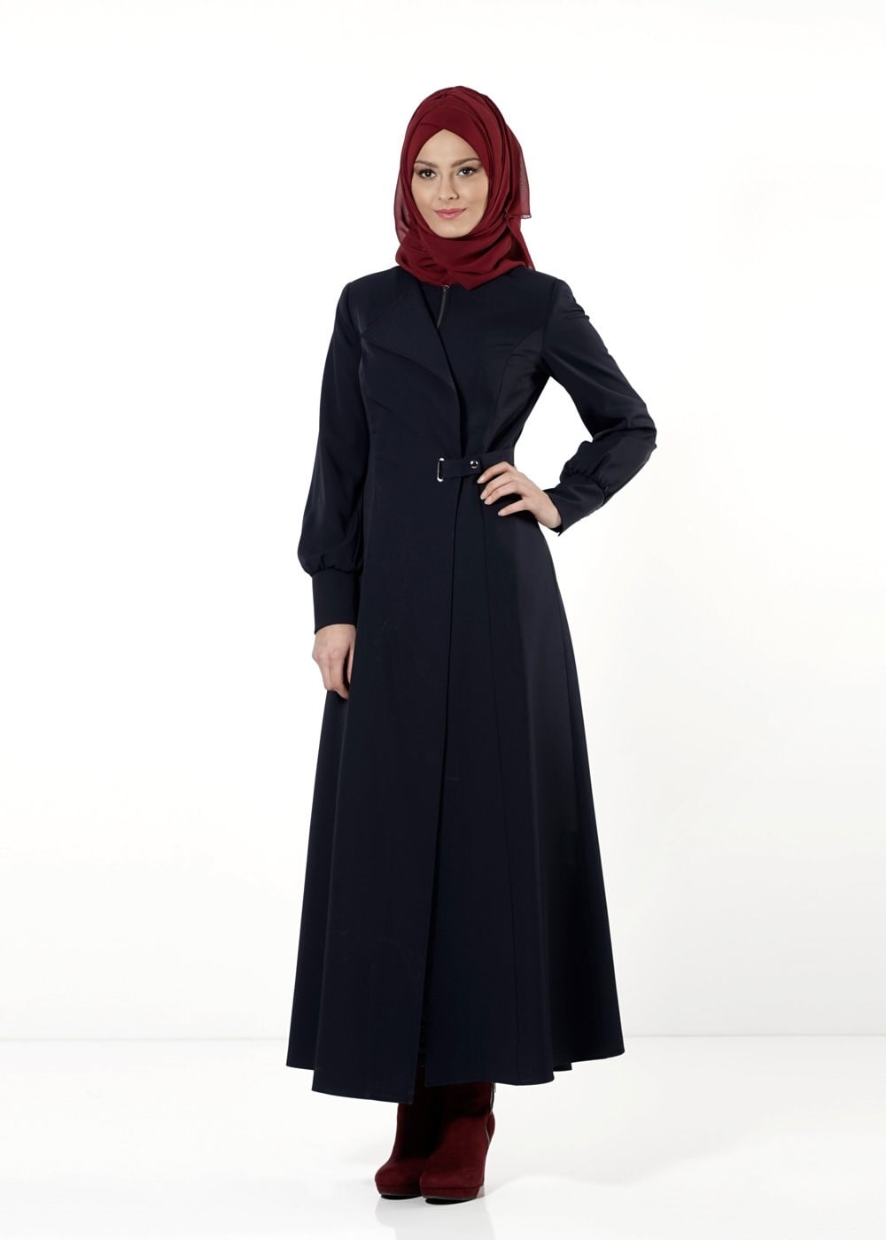 Tesettür giyim LACİVERT KEMERLİ PARDESÜ 1677 
