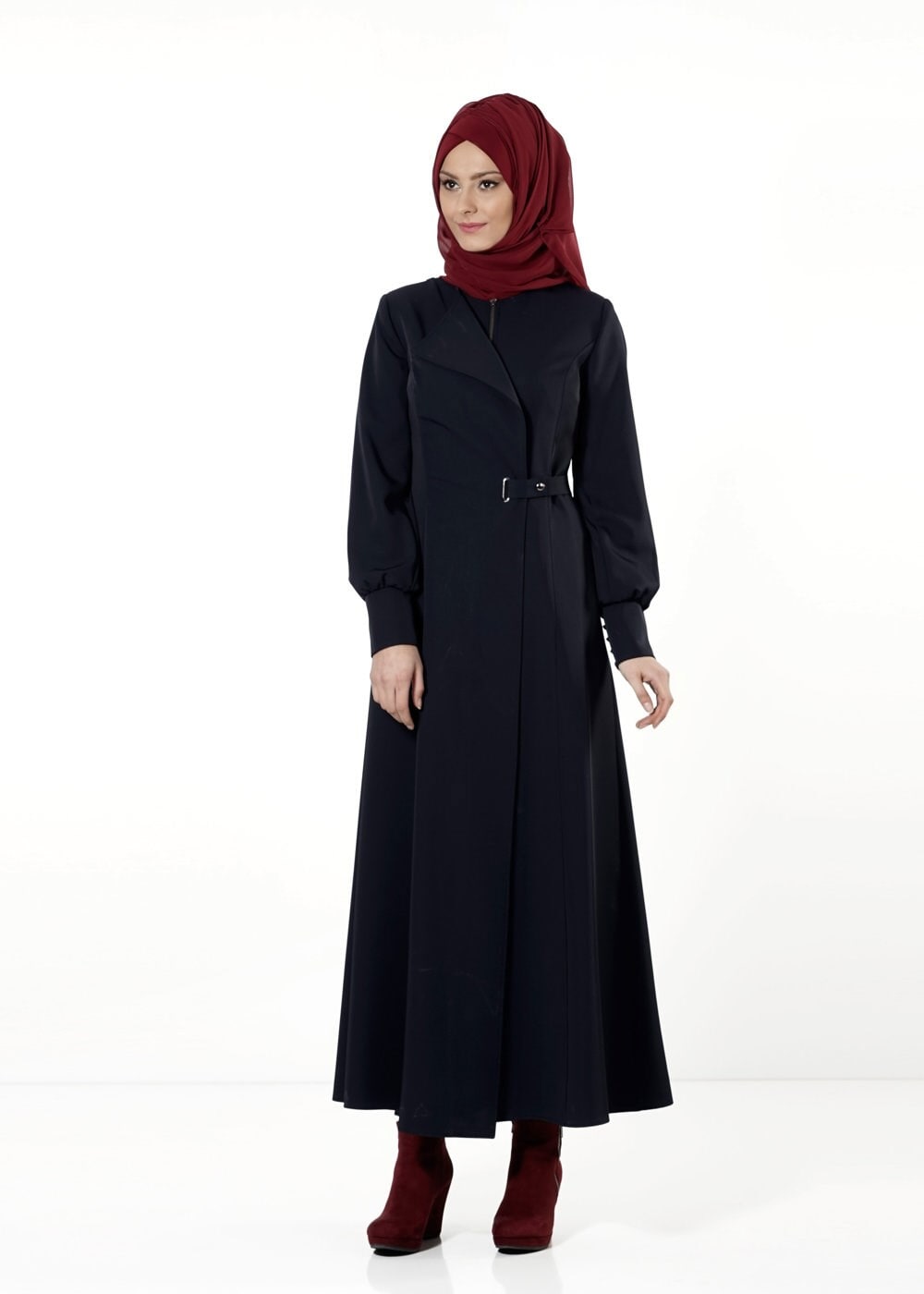 Tesettür giyim LACİVERT KEMERLİ PARDESÜ 1677 