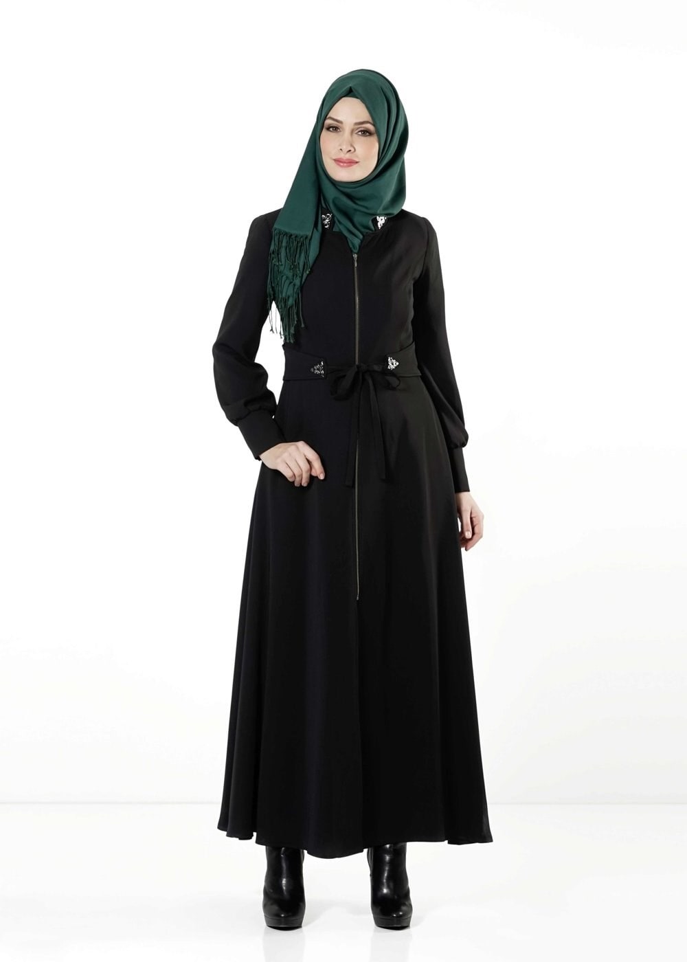 Tesettür giyim SİYAH ÖNDEN BAĞLAMALI PARDESÜ 1678