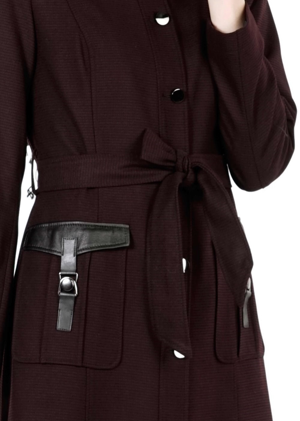 Tesettür giyim BORDO KUŞAKLI KAPÜŞONLU PARDESÜ 1680 