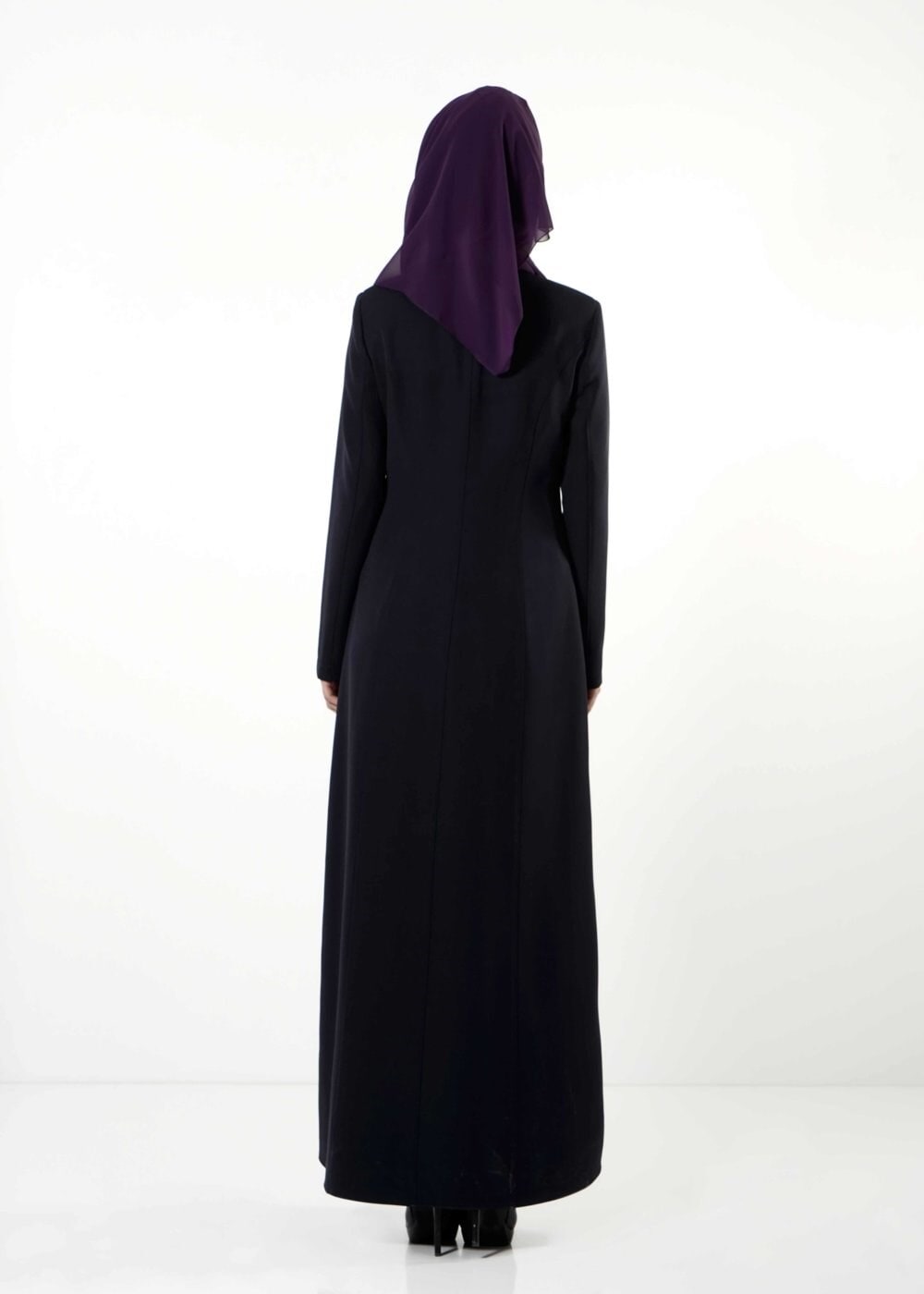 Tesettür giyim LACİVERT DERİ DETAYLI FERMUARLI PARDESÜ 1682 
