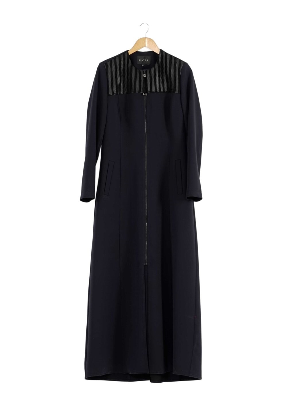 Tesettür giyim LACİVERT DERİ DETAYLI FERMUARLI PARDESÜ 1682 