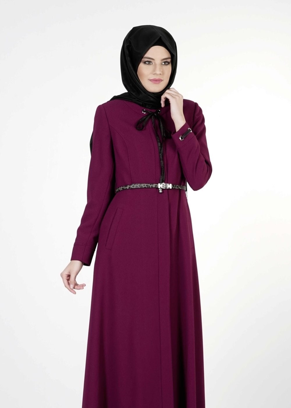 Tesettür giyim MOR BAĞLAMA DETAYLI PARDESÜ 1683 
