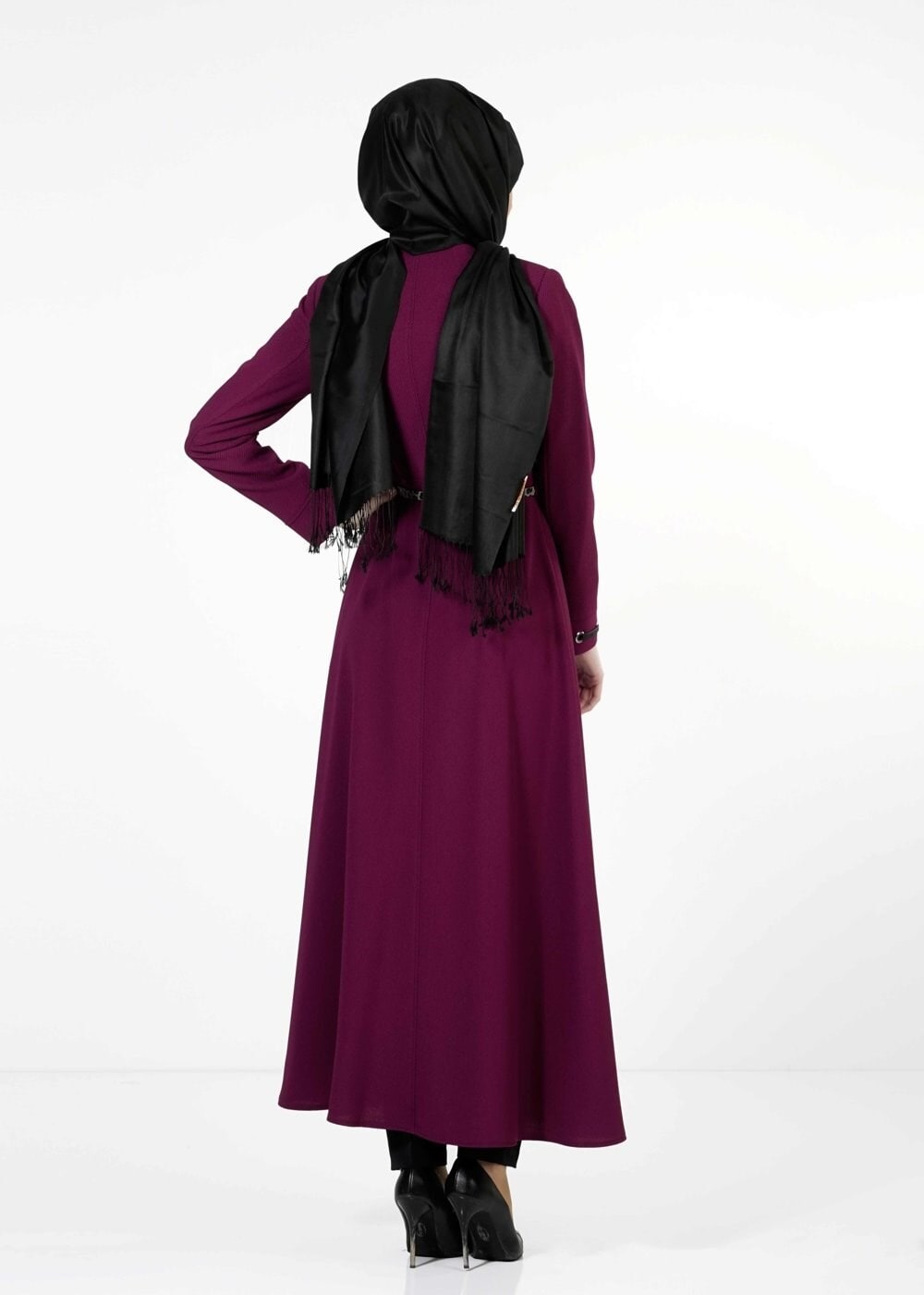 Tesettür giyim MOR BAĞLAMA DETAYLI PARDESÜ 1683 