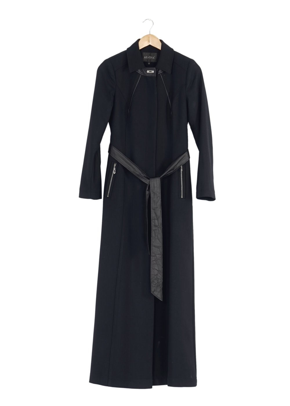 Tesettür giyim LACİVERT DERİ KUŞAKLI PARDESÜ 1684