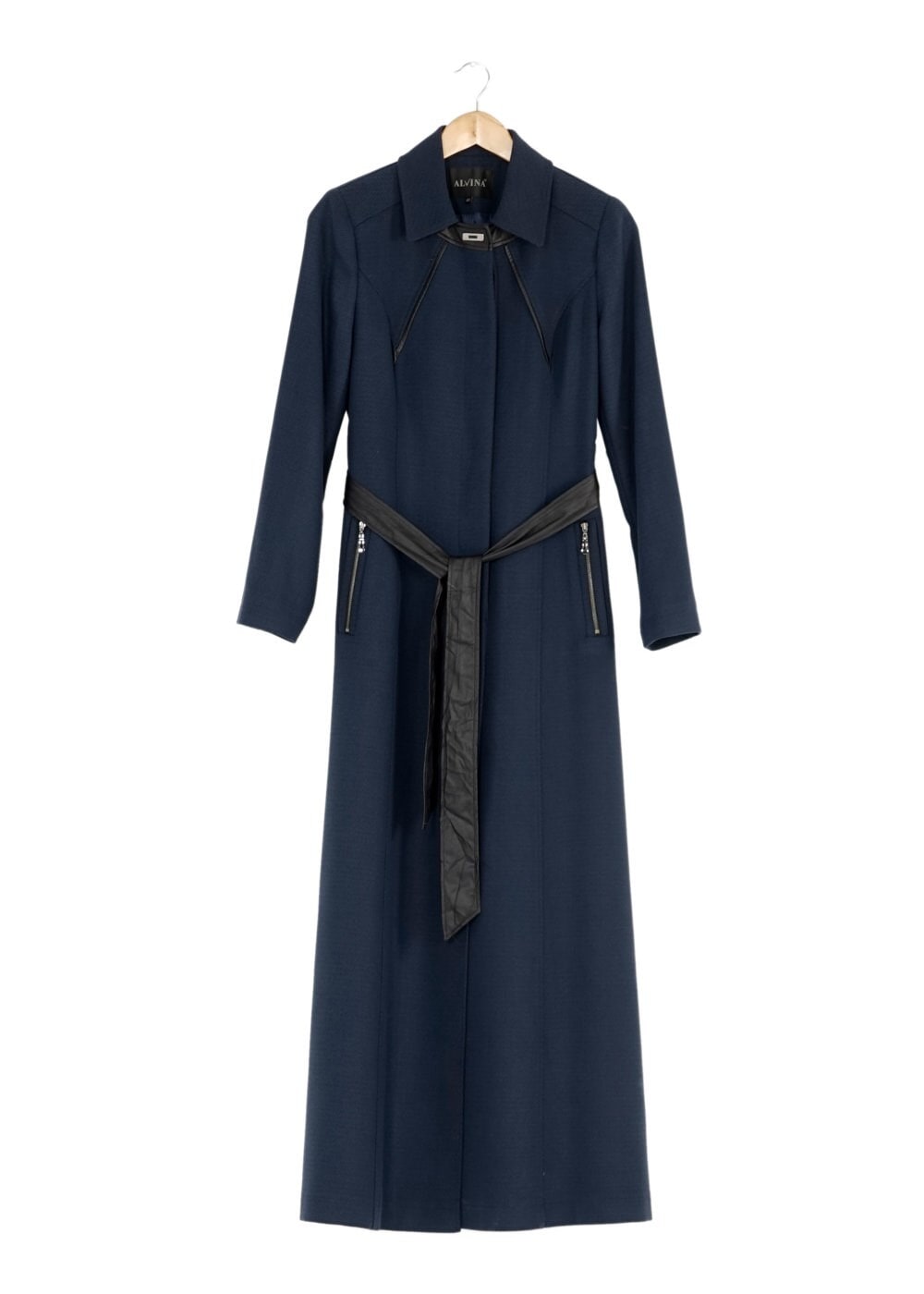 Tesettür giyim LACİVERT DERİ KUŞAKLI PARDESÜ 1684