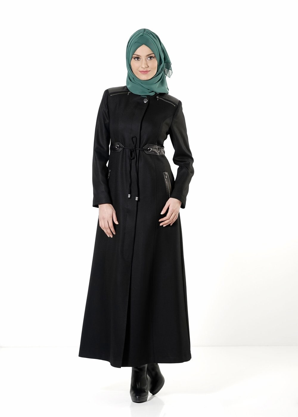 Tesettür giyim SİYAH BELDEN BAĞLAMALI PARDESÜ 1692 