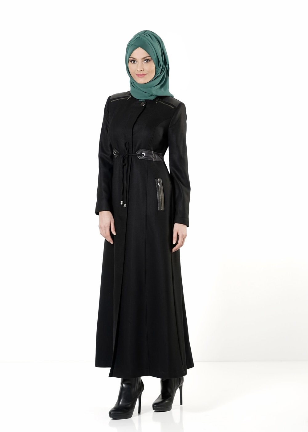 Tesettür giyim SİYAH BELDEN BAĞLAMALI PARDESÜ 1692 