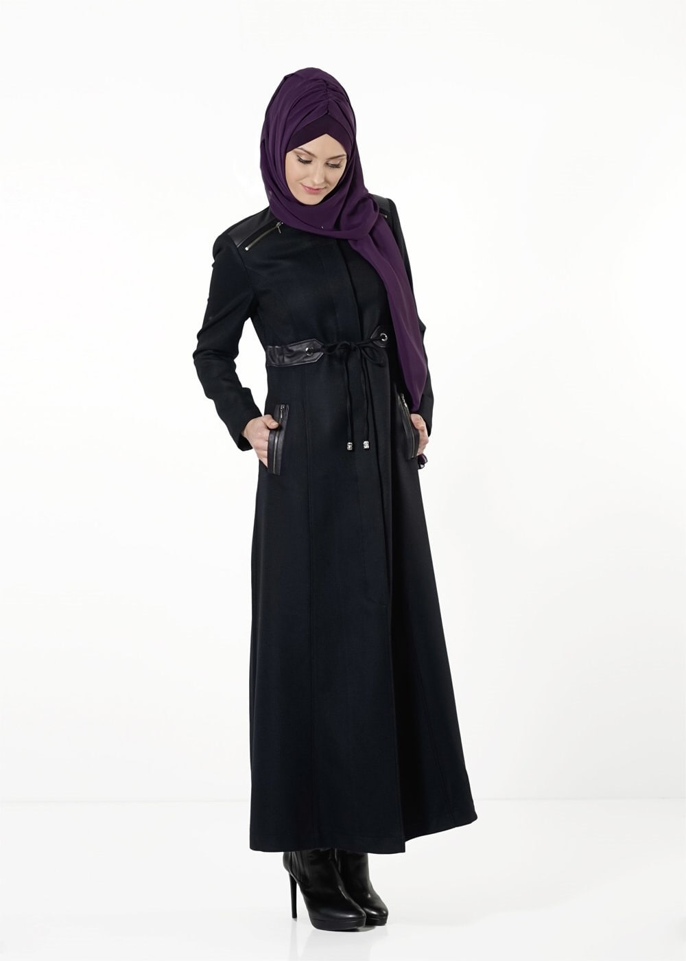 Tesettür giyim LACİVERT BELDEN BAĞLAMALI PARDESÜ 1692 