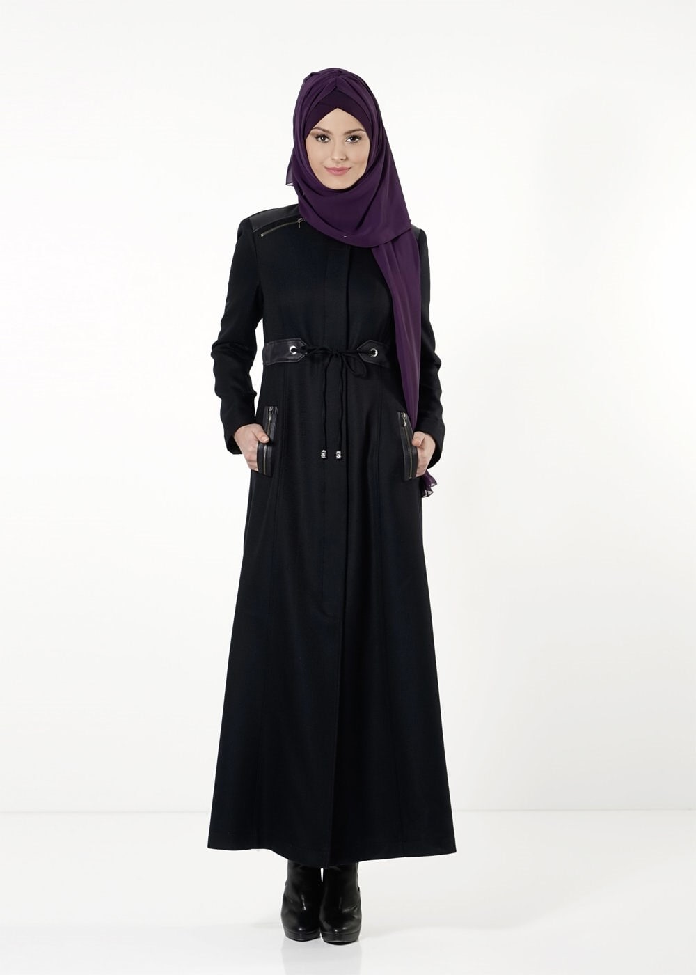 Tesettür giyim LACİVERT BELDEN BAĞLAMALI PARDESÜ 1692 