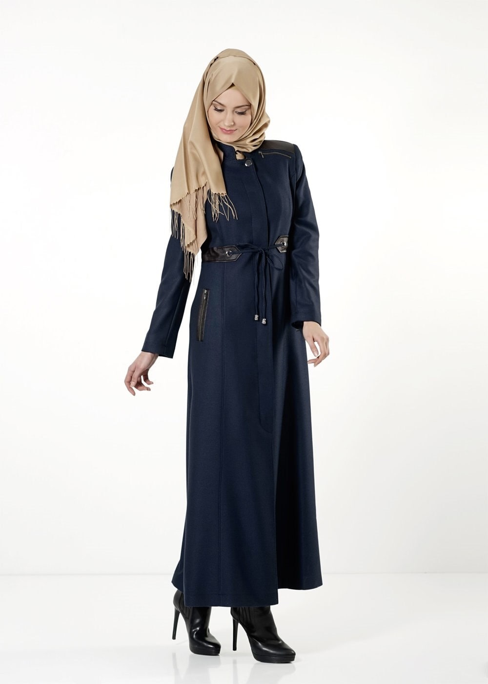 Tesettür giyim LACİVERT BELDEN BAĞLAMALI PARDESÜ 1692 