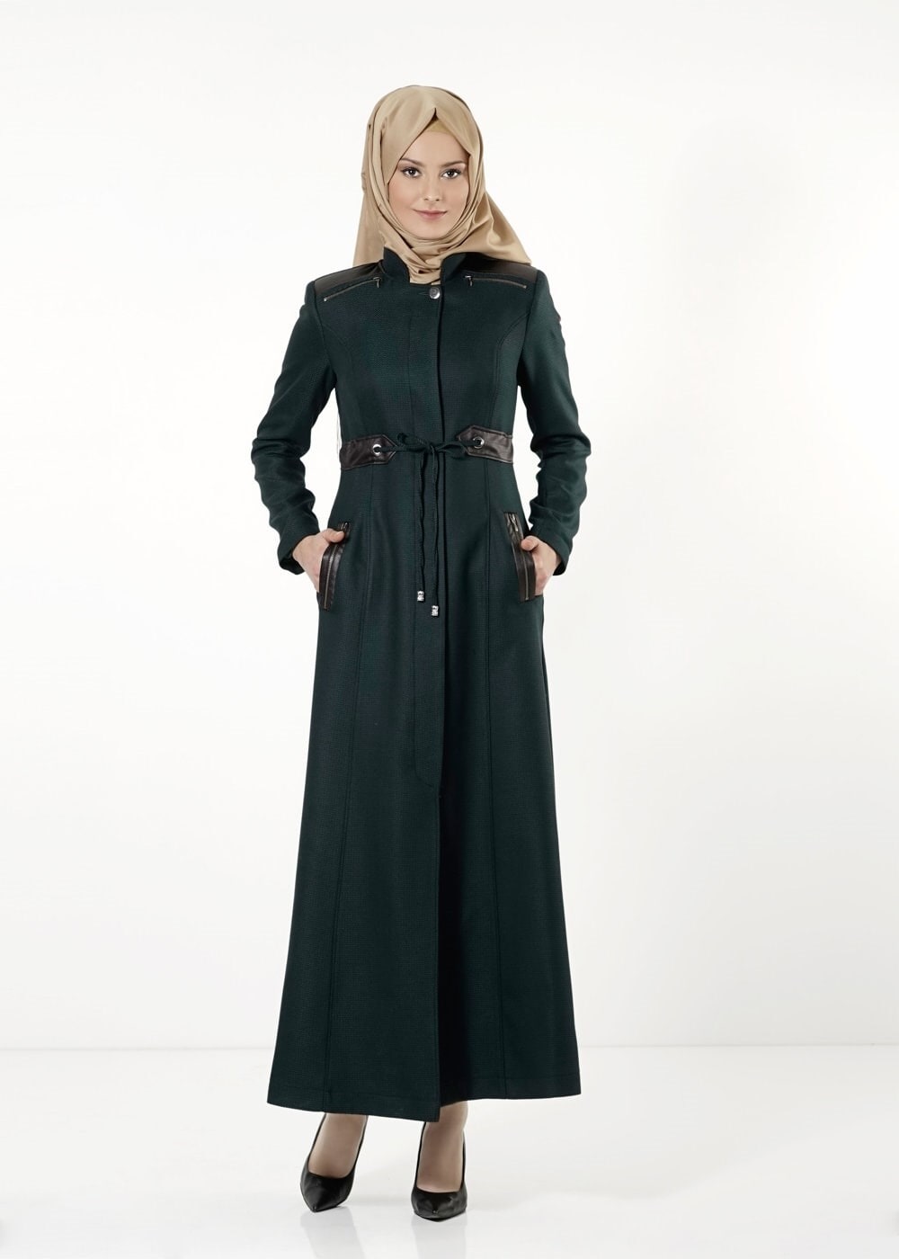 Tesettür giyim YEŞİL BELDEN BAĞLAMALI PARDESÜ 1692 