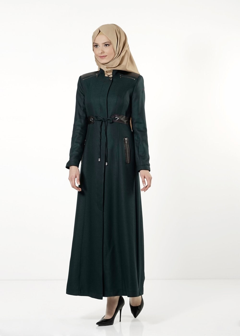 Tesettür giyim YEŞİL BELDEN BAĞLAMALI PARDESÜ 1692 